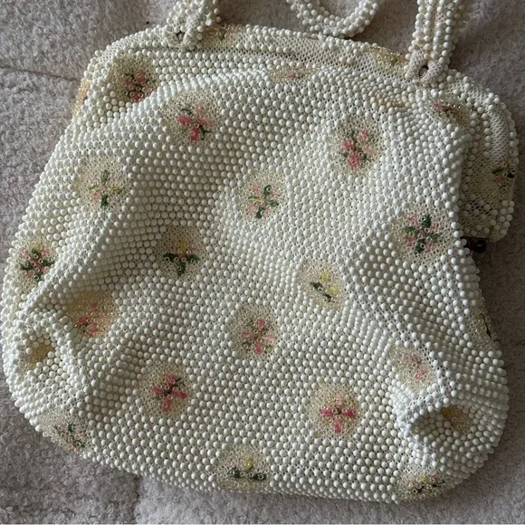 Vintage 1950’s Lumured Corde Bead Floral Bag - Picture 3 of 6